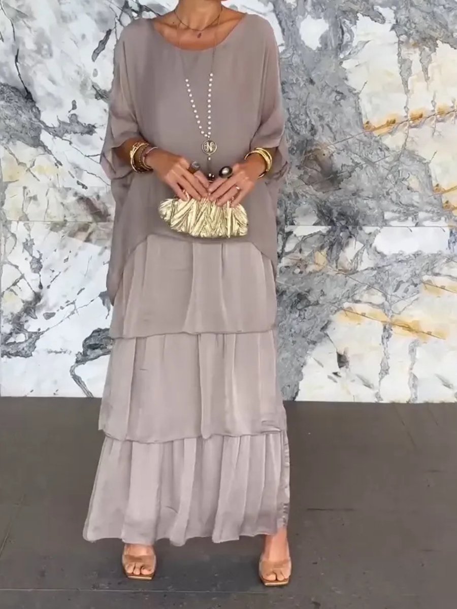 Round Neck Bat Sleeve Long Dress