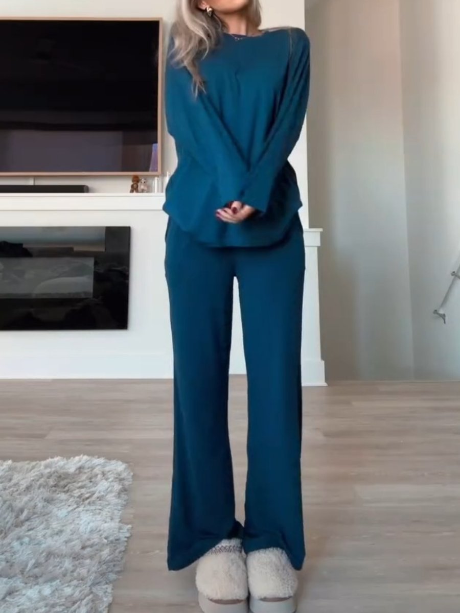 Lazy Solid Color Round Neck Two-Piece Suit