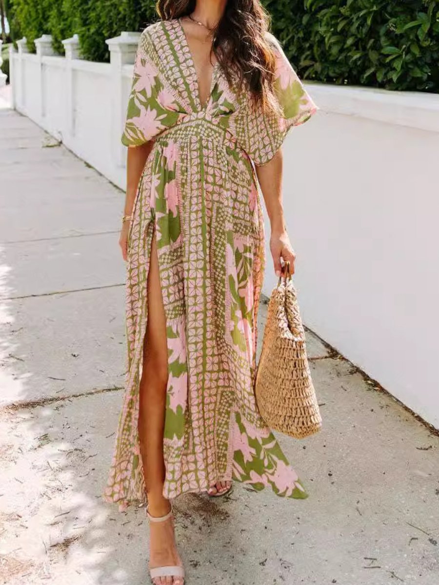 Sexy High Waist Fashion Printed Slit Dress