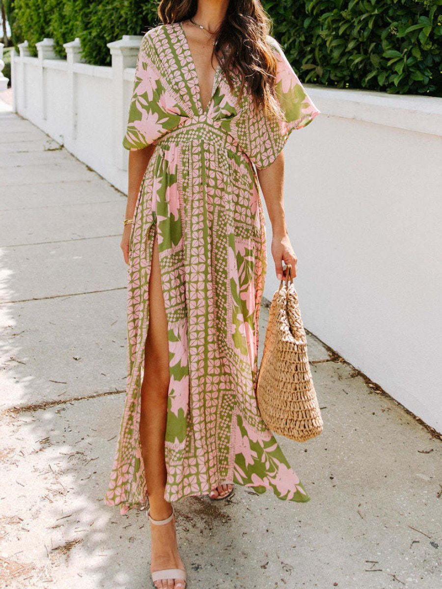 Sexy High Waist Fashion Printed Slit Dress