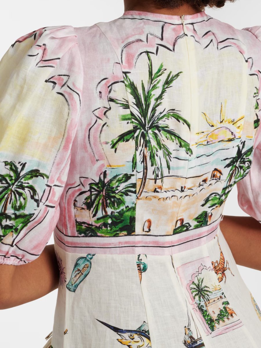 Printed Puff Sleeve Slim Dress