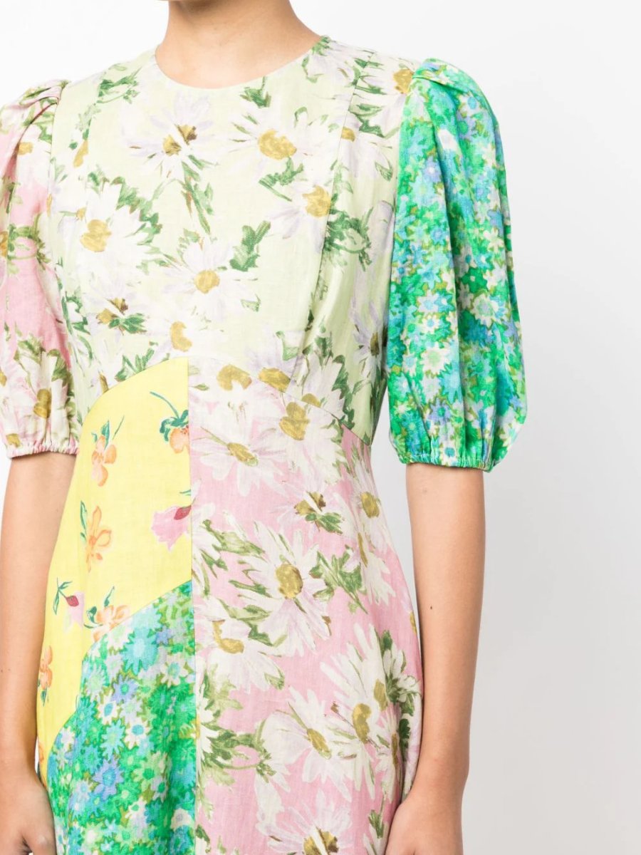 Printed Puff Sleeve Slim Dress