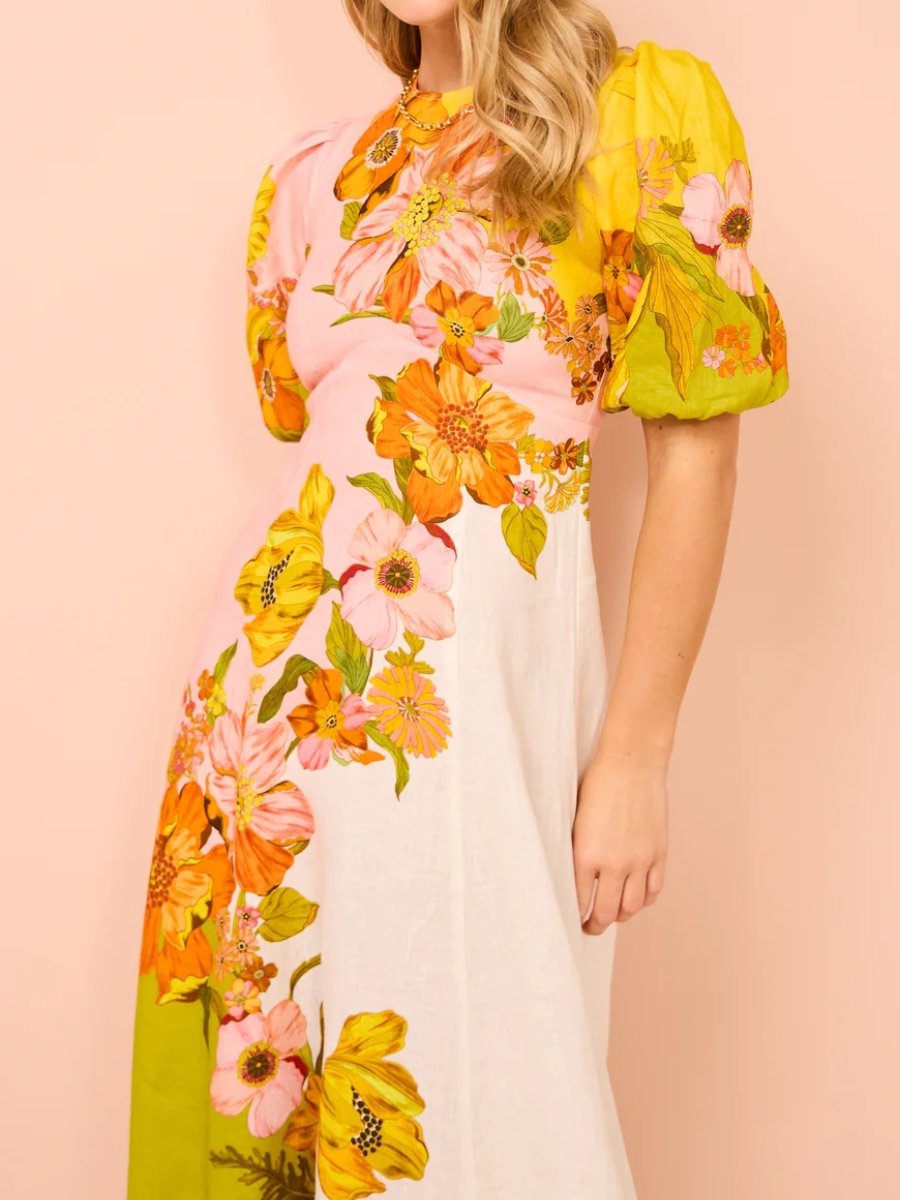 Printed Puff Sleeve Slim Dress