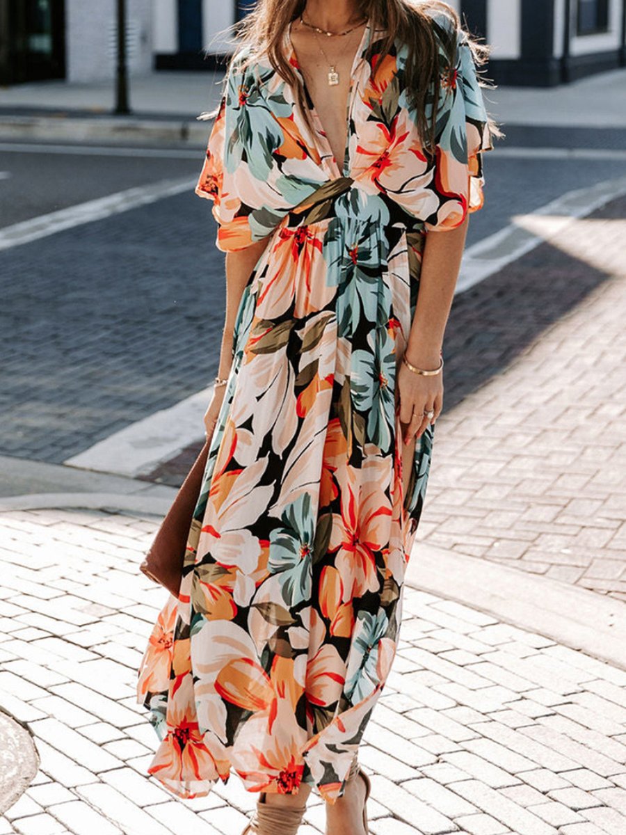 Sexy High Waist Fashion Printed Slit Dress