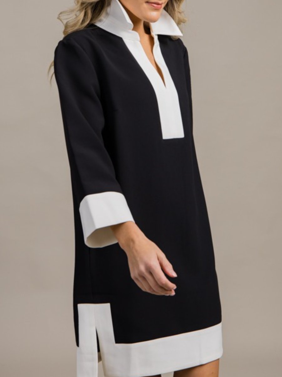Chic Black And White Colorblock Dress