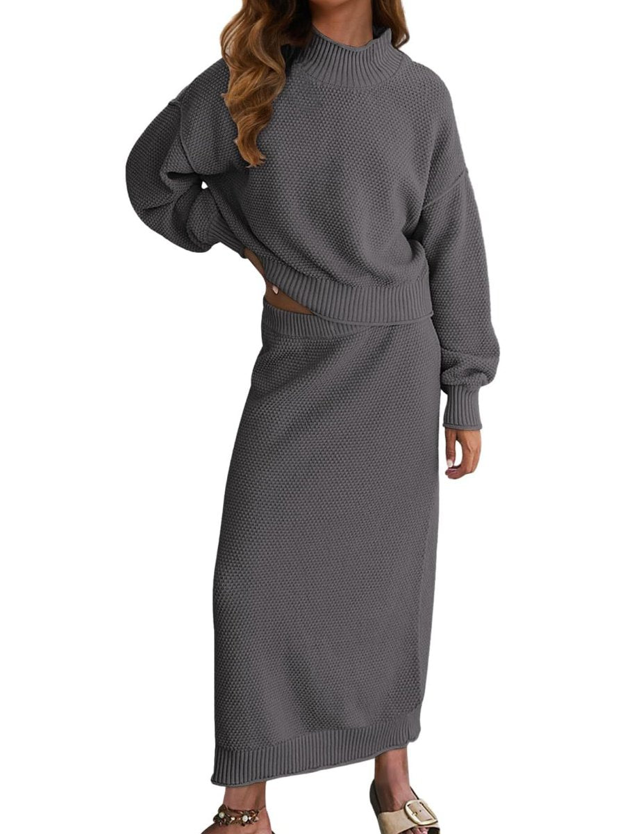 Long Sleeve Mock Neck Top Pencil Skirt 2-Piece Set