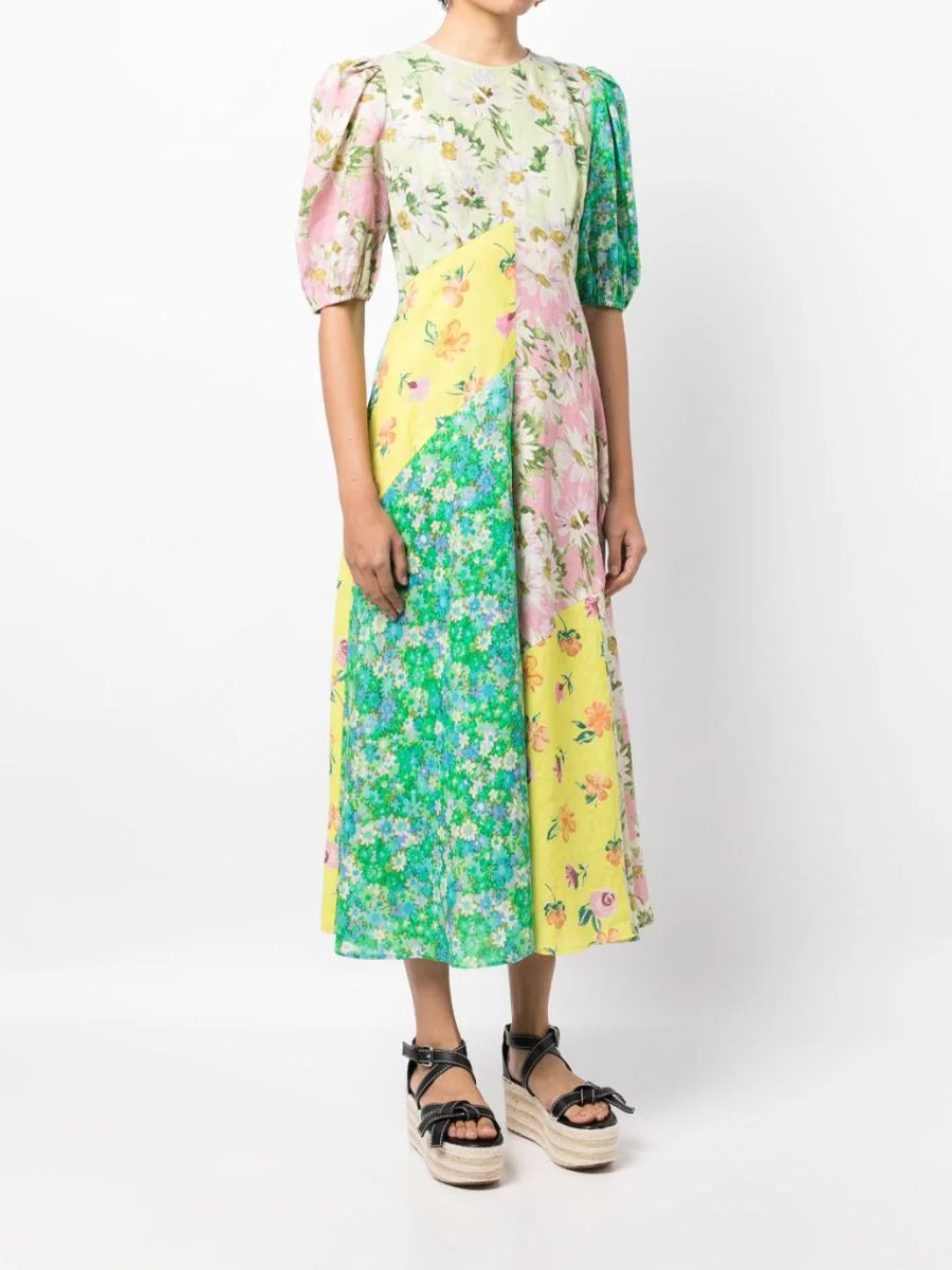 Printed Puff Sleeve Slim Dress