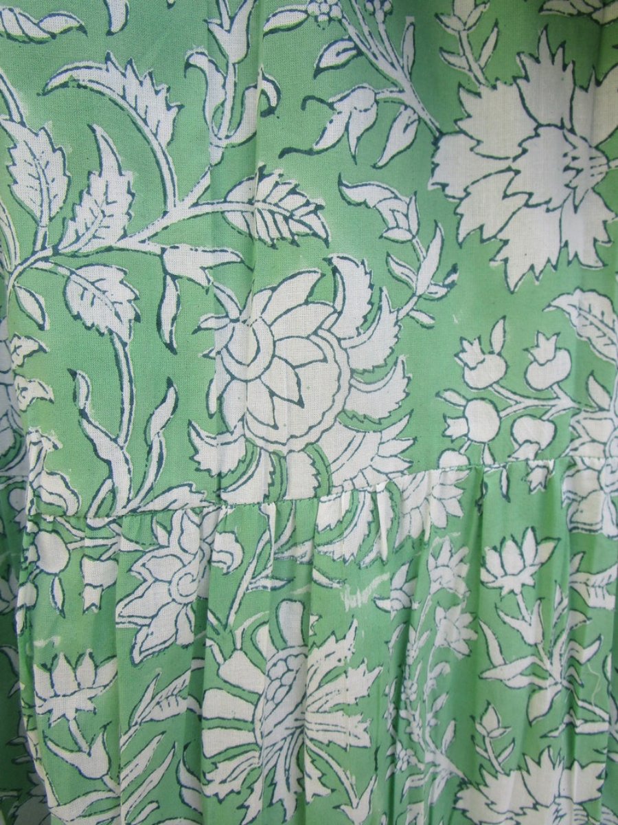 Green Floral Printed Cotton Long Maxi Dress