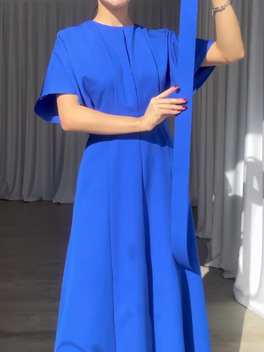 Solid Color Round Neck Short Sleeve Dress