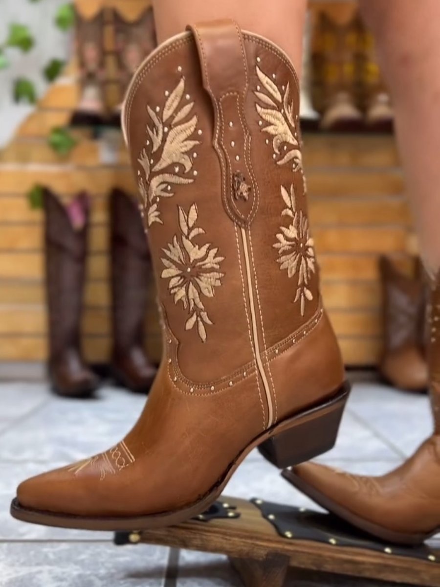 V-neck Western Cowboy Boots Thick Heel Embroidered Knight Boots