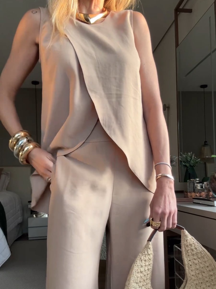 Solid Color Sleeveless Two Piece Set