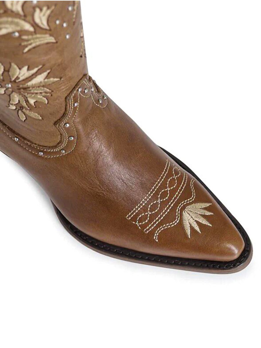 V-neck Western Cowboy Boots Thick Heel Embroidered Knight Boots