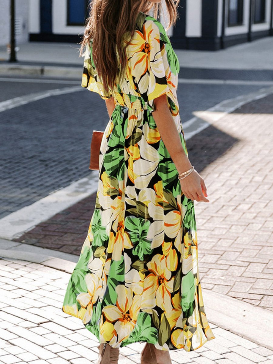 Sexy High Waist Fashion Printed Slit Dress