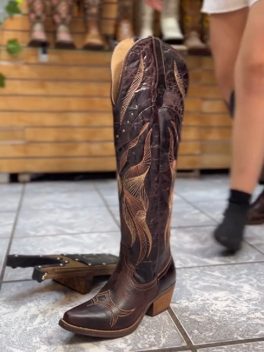 Pointed Toe Thick Heel High-top Large Size Western Cowboy Boots