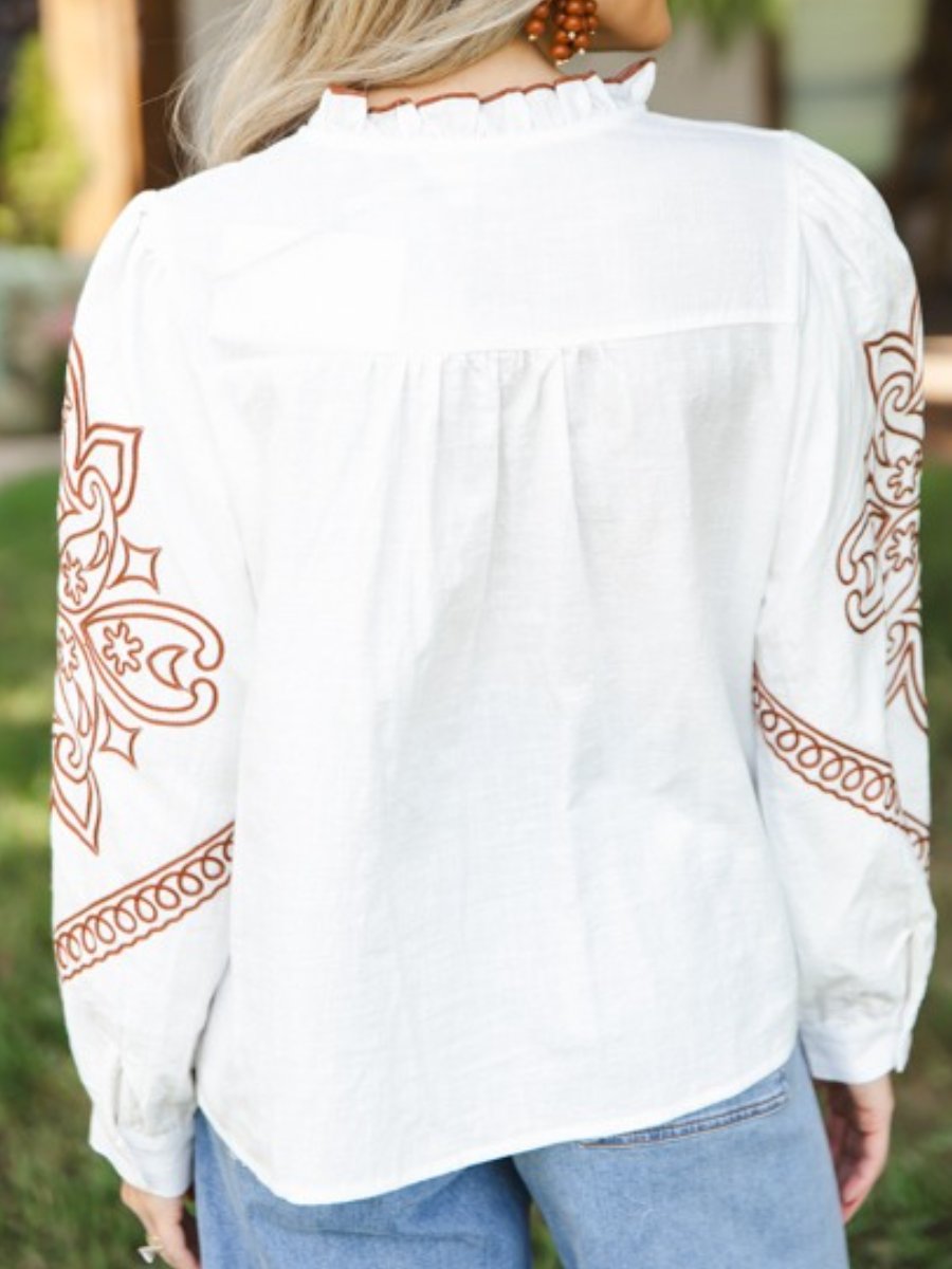 Embroidered Button-down Top