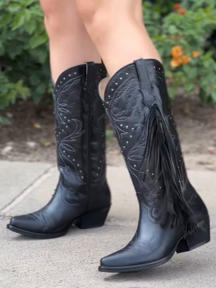 Pointed Toe Martin BootsMid-tube Tassel Boots Ethnic Retro Women's Shoes
