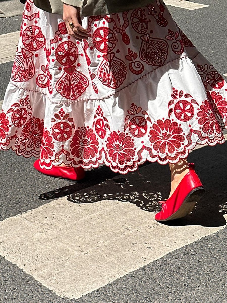 Red And White V-neck Dress