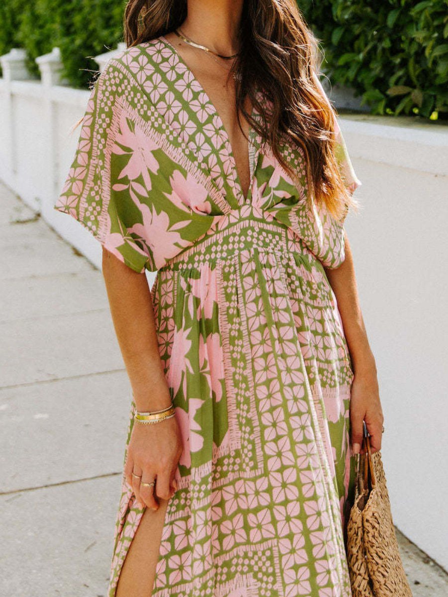 Sexy High Waist Fashion Printed Slit Dress