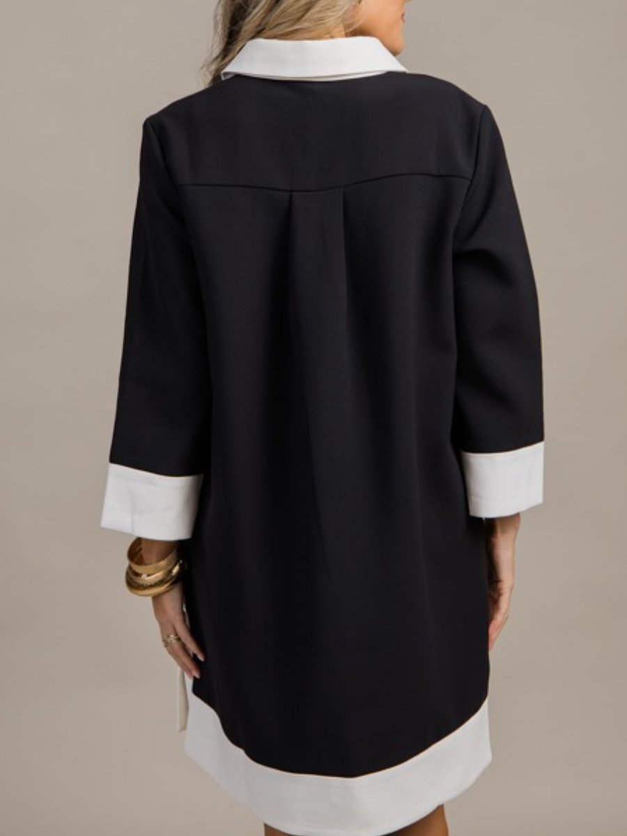 Chic Black And White Colorblock Dress