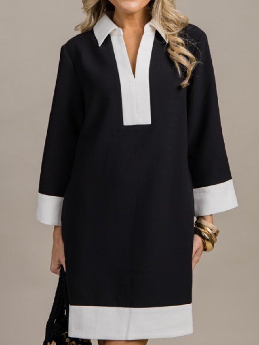 Chic Black And White Colorblock Dress