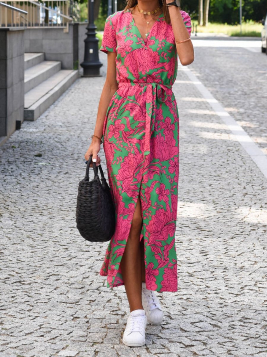 Summer New V-Neck Printed Strappy Dress