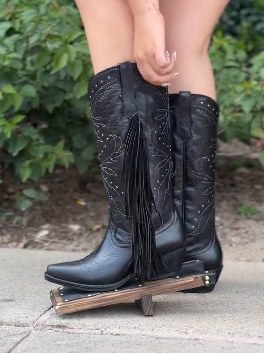 Pointed Toe Martin BootsMid-tube Tassel Boots Ethnic Retro Women's Shoes