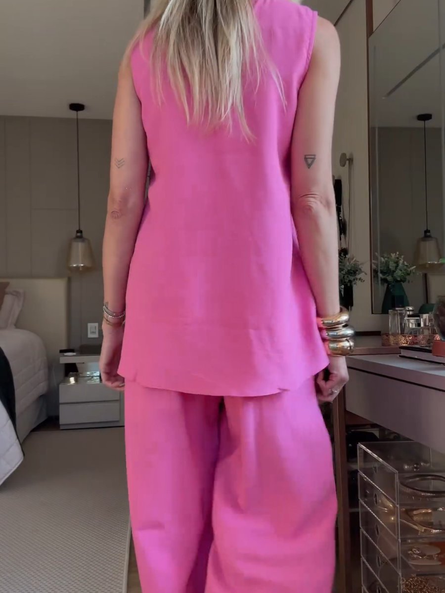 Solid Color Sleeveless Two Piece Set
