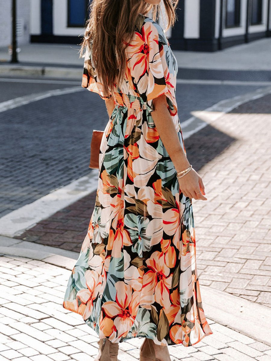 Sexy High Waist Fashion Printed Slit Dress