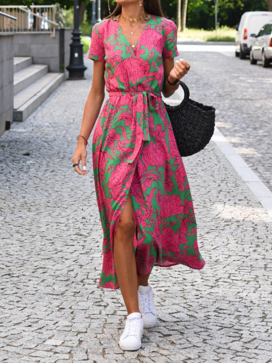Summer New V-Neck Printed Strappy Dress