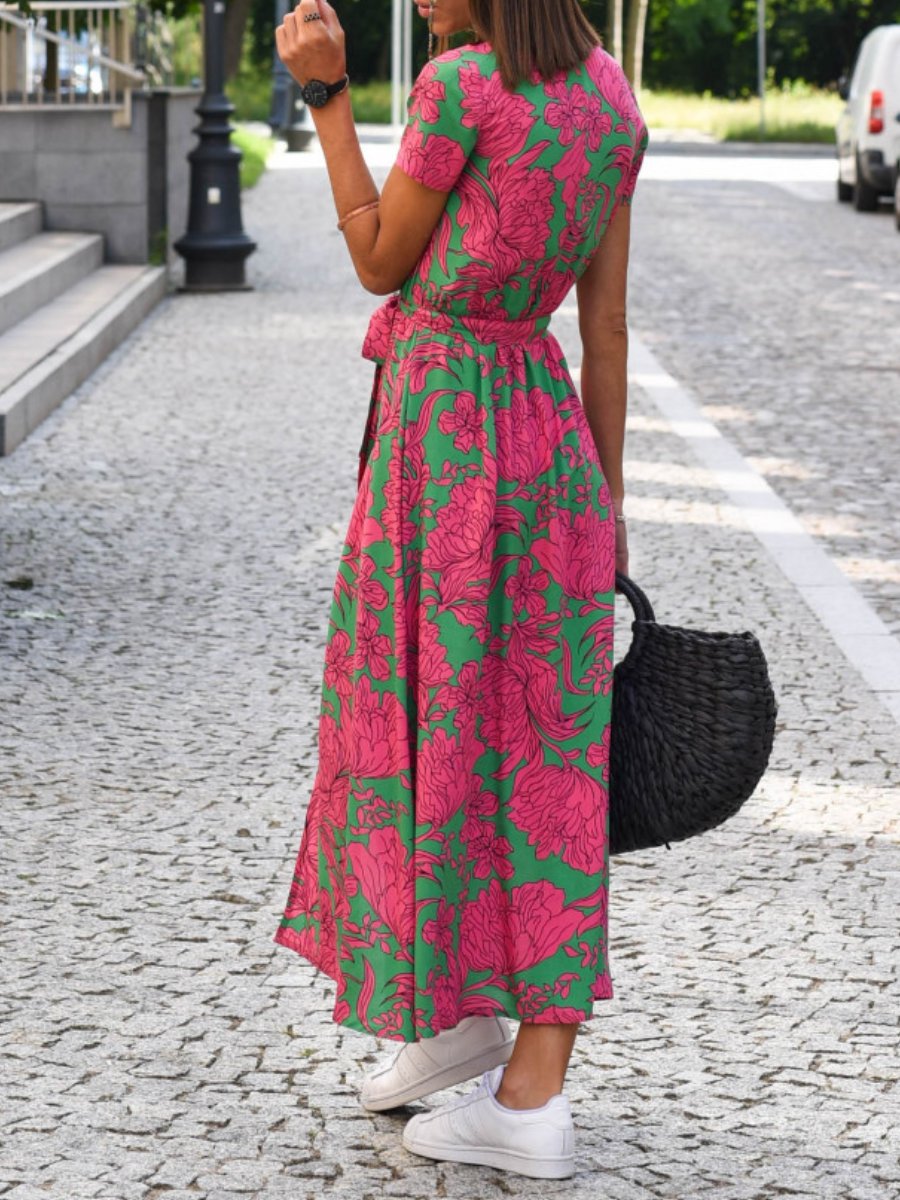 Summer New V-Neck Printed Strappy Dress