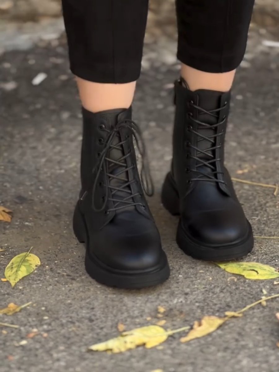 Genuine Leather Height-enhancing Lace-up Martin Boots