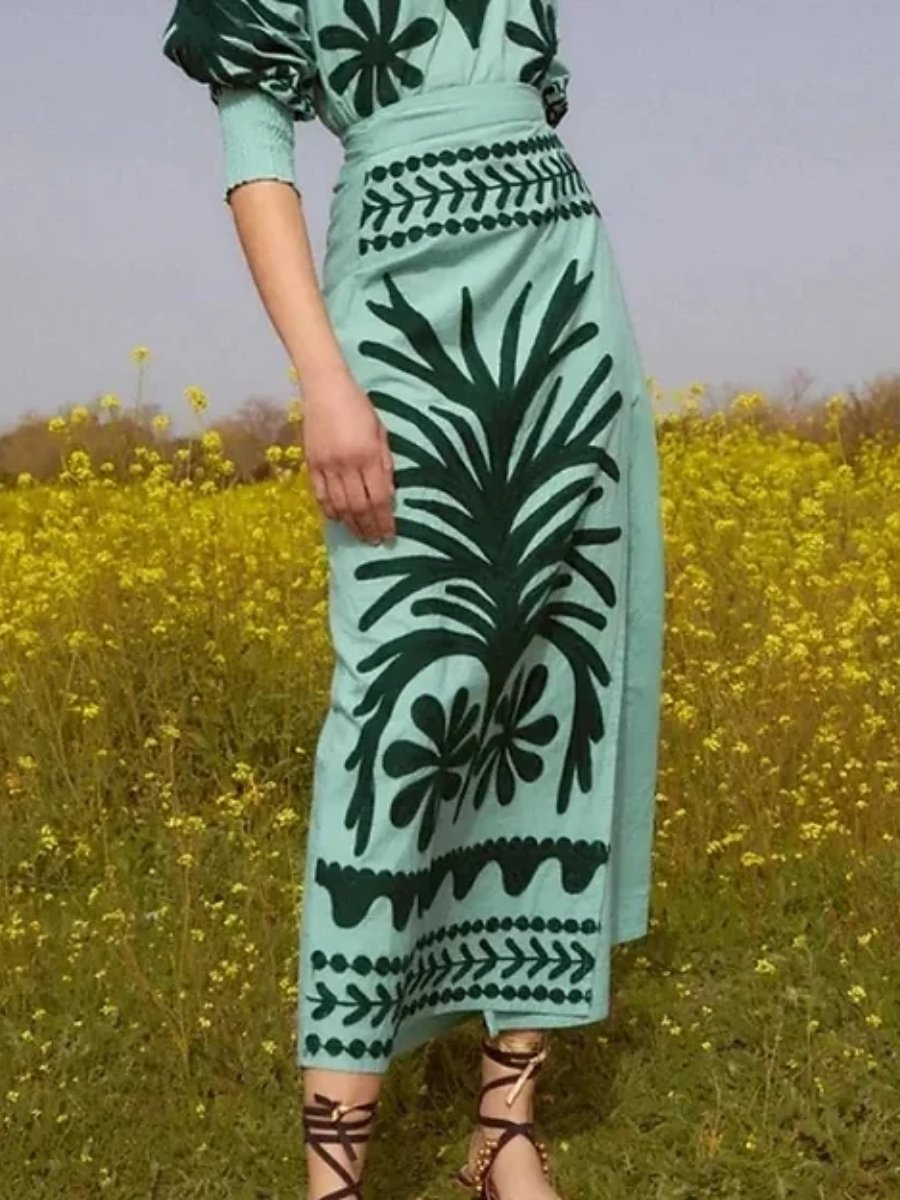 Vintage Printed Waist Dress Set