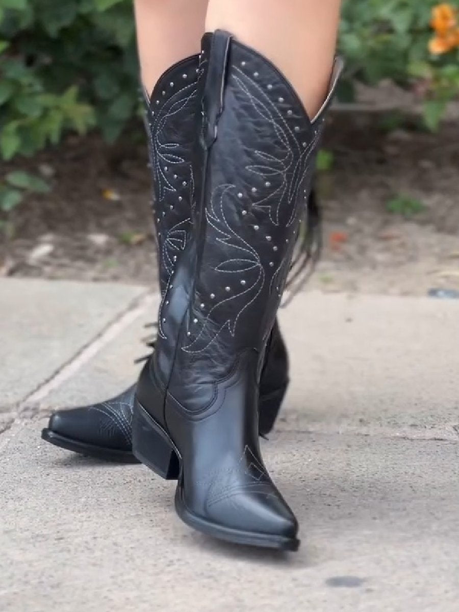 Pointed Toe Martin BootsMid-tube Tassel Boots Ethnic Retro Women's Shoes