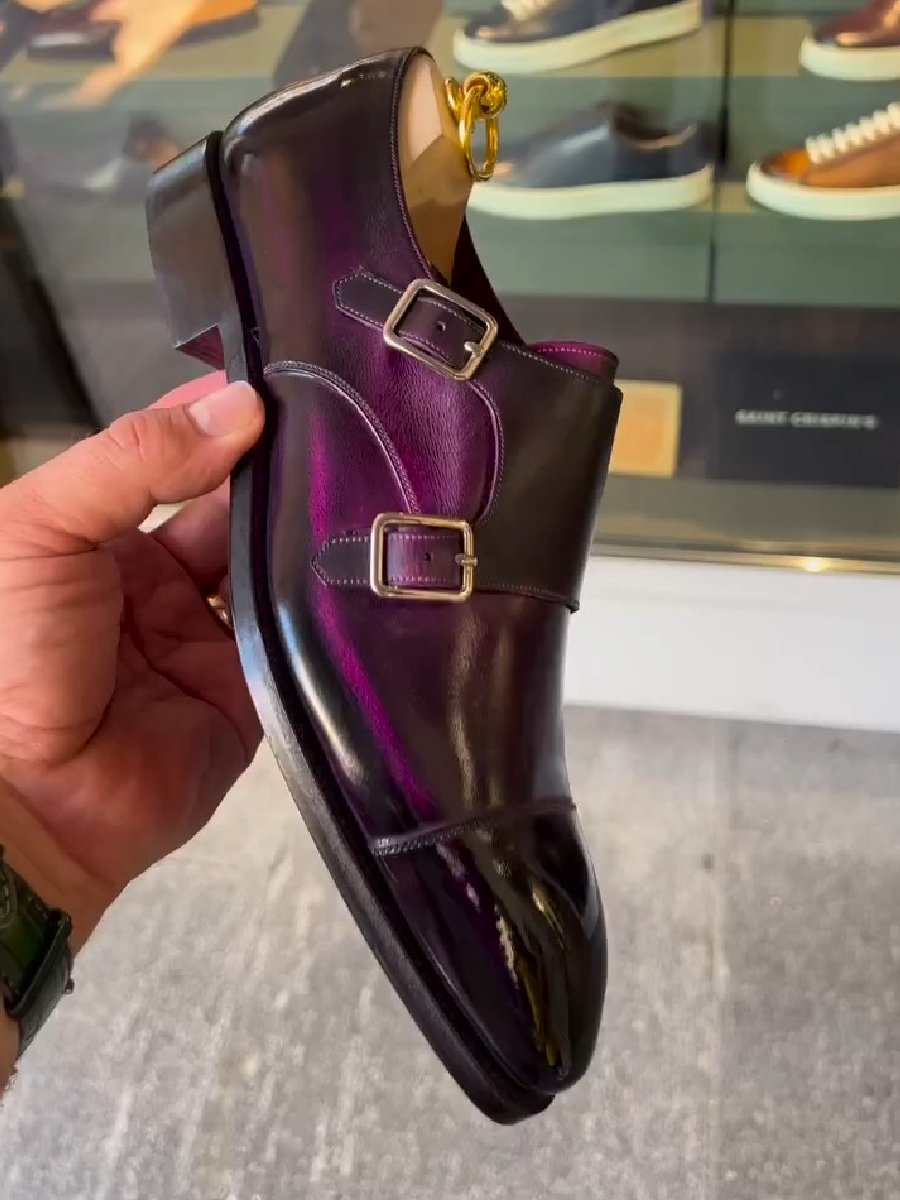 Men's Genuine Leather Three-joint Shoes Monk Buckle Shoes