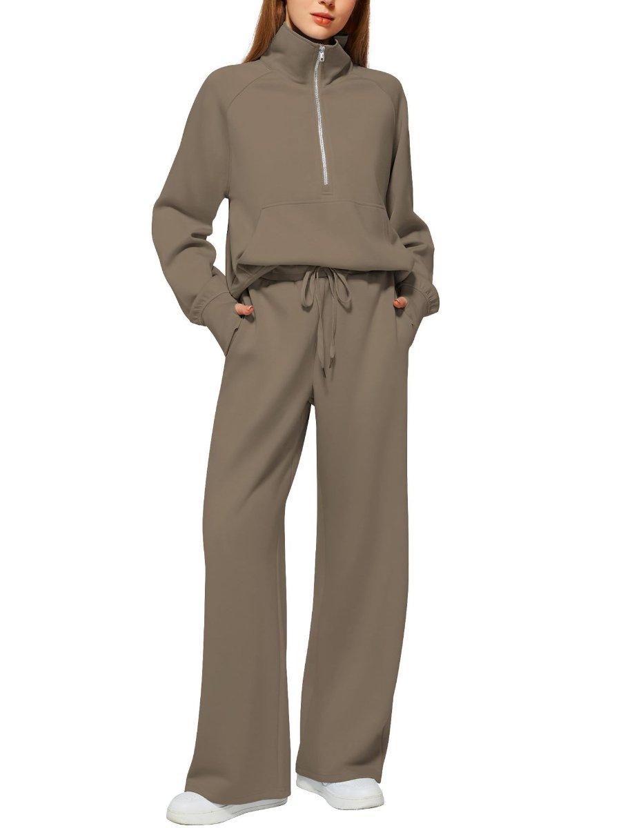 Oversized Half-Zip Sweatshirt And Wide-Leg Sweatpants Casual Set