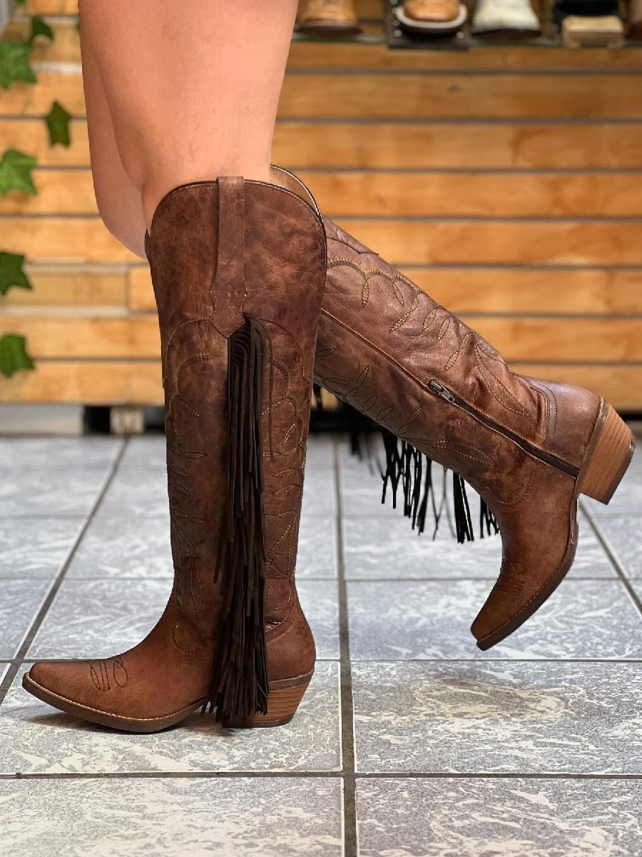 Women's Chunky Heel Large Size Long Tassel Boots