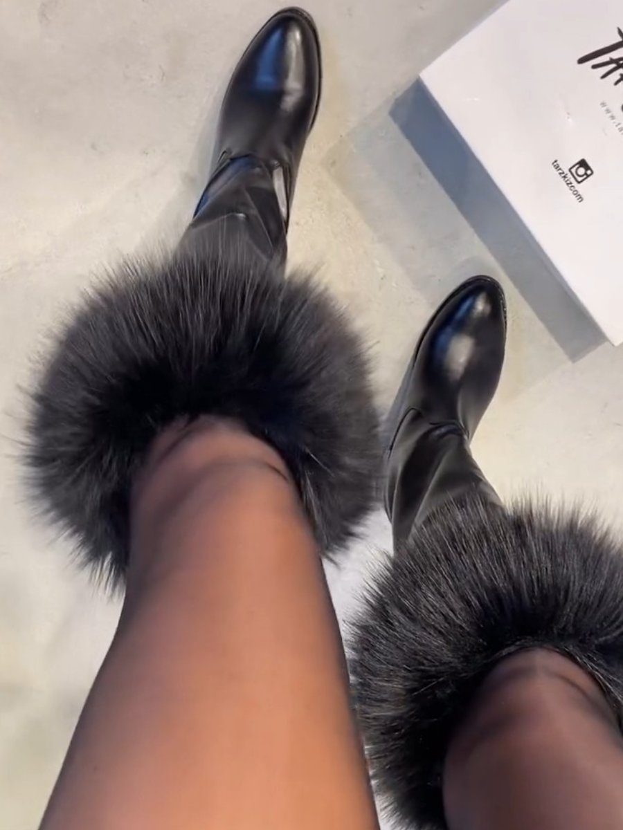 New Autumn And Winter Black Fur Boots