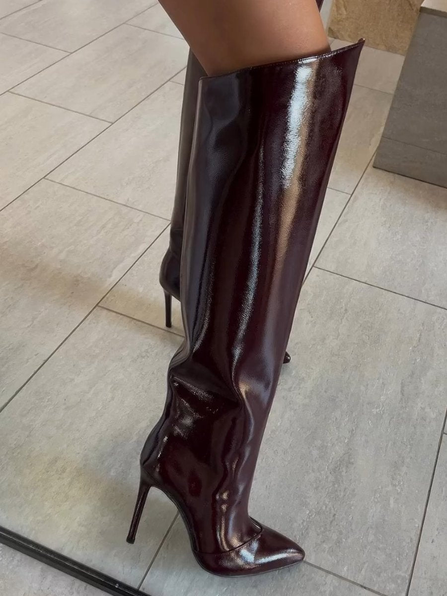 Burgundy Leather Fashion Boots