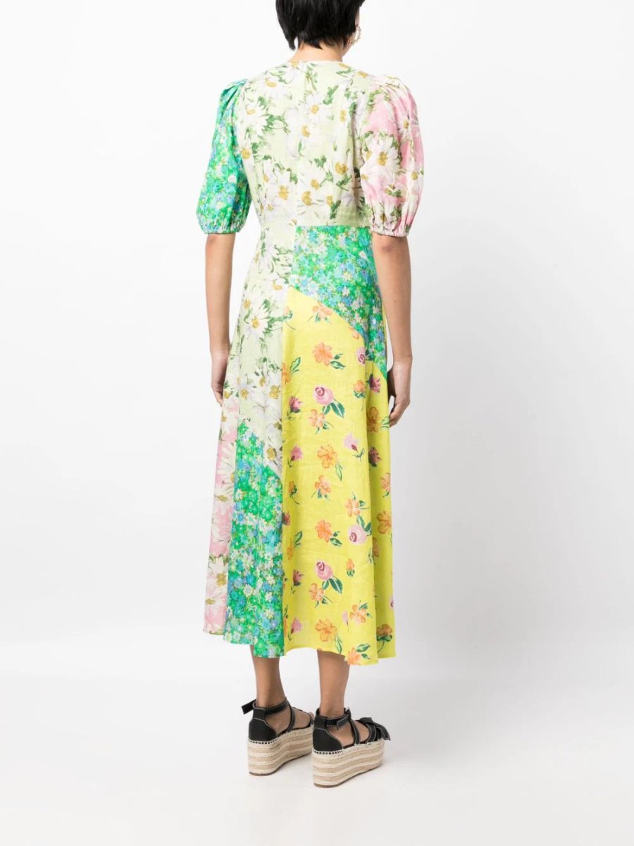 Printed Puff Sleeve Slim Dress