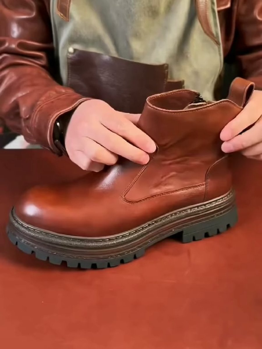 Genuine Leather High Top Handmade Soft Leather Ankle Boots