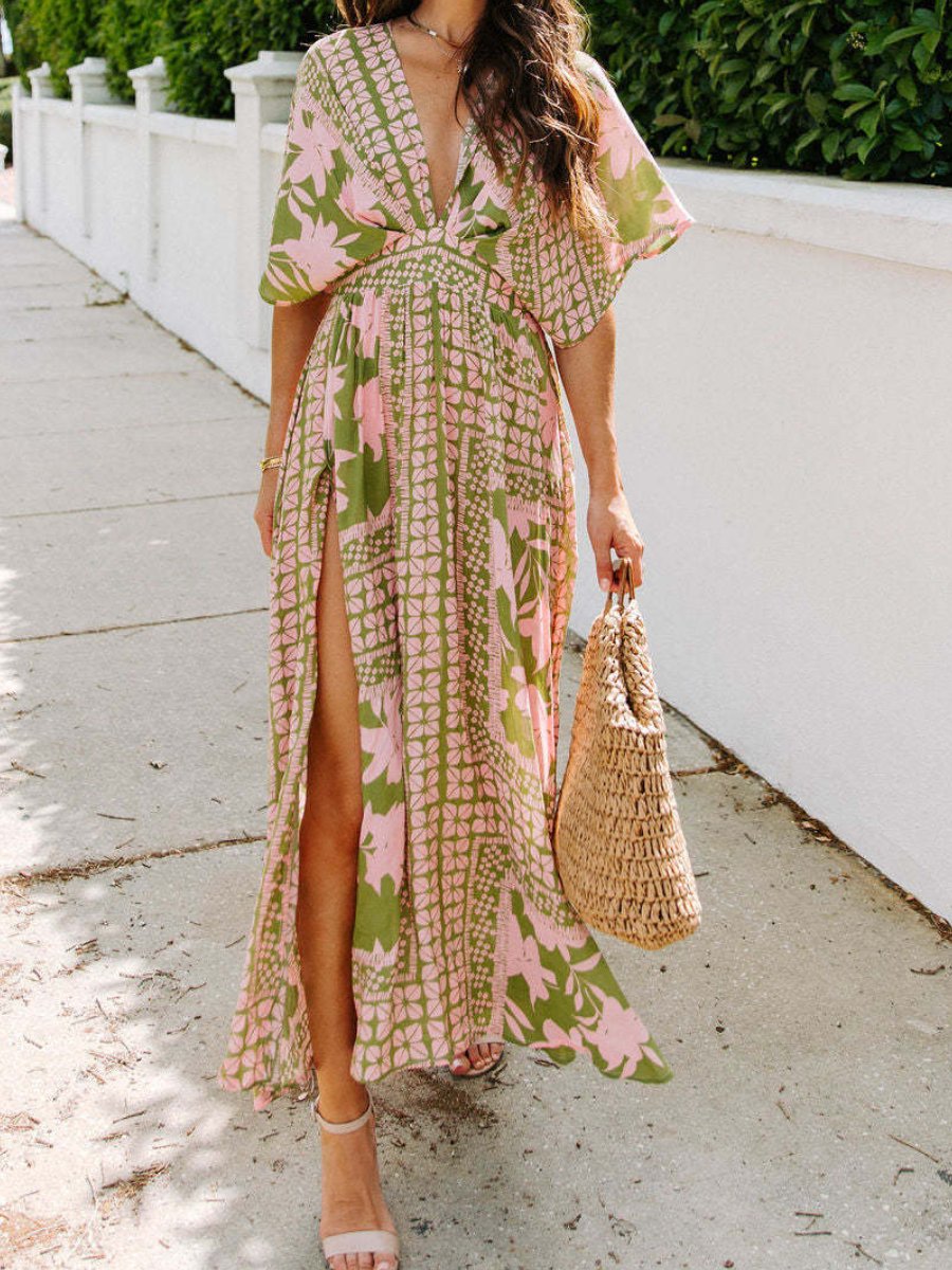 Sexy High Waist Fashion Printed Slit Dress