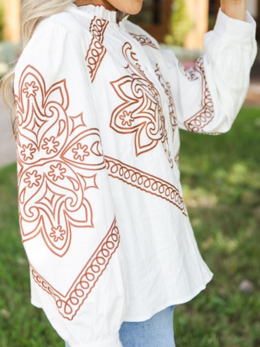 Embroidered Button-down Top