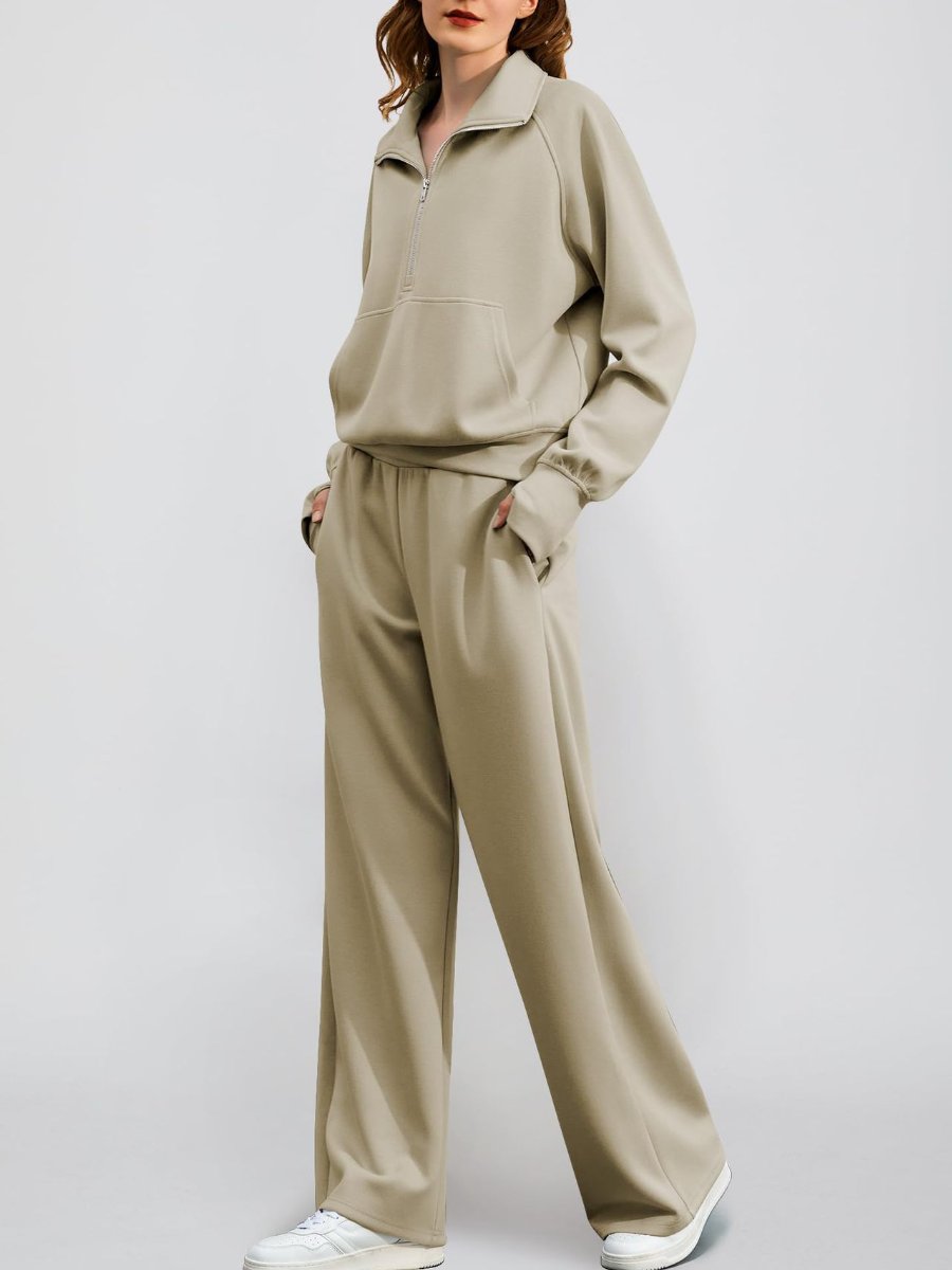 Oversized Half-Zip Sweatshirt And Wide-Leg Sweatpants Casual Set