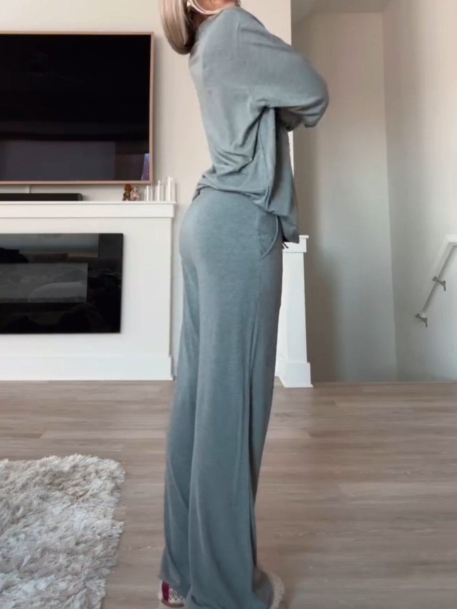 Lazy Solid Color Round Neck Two-Piece Suit