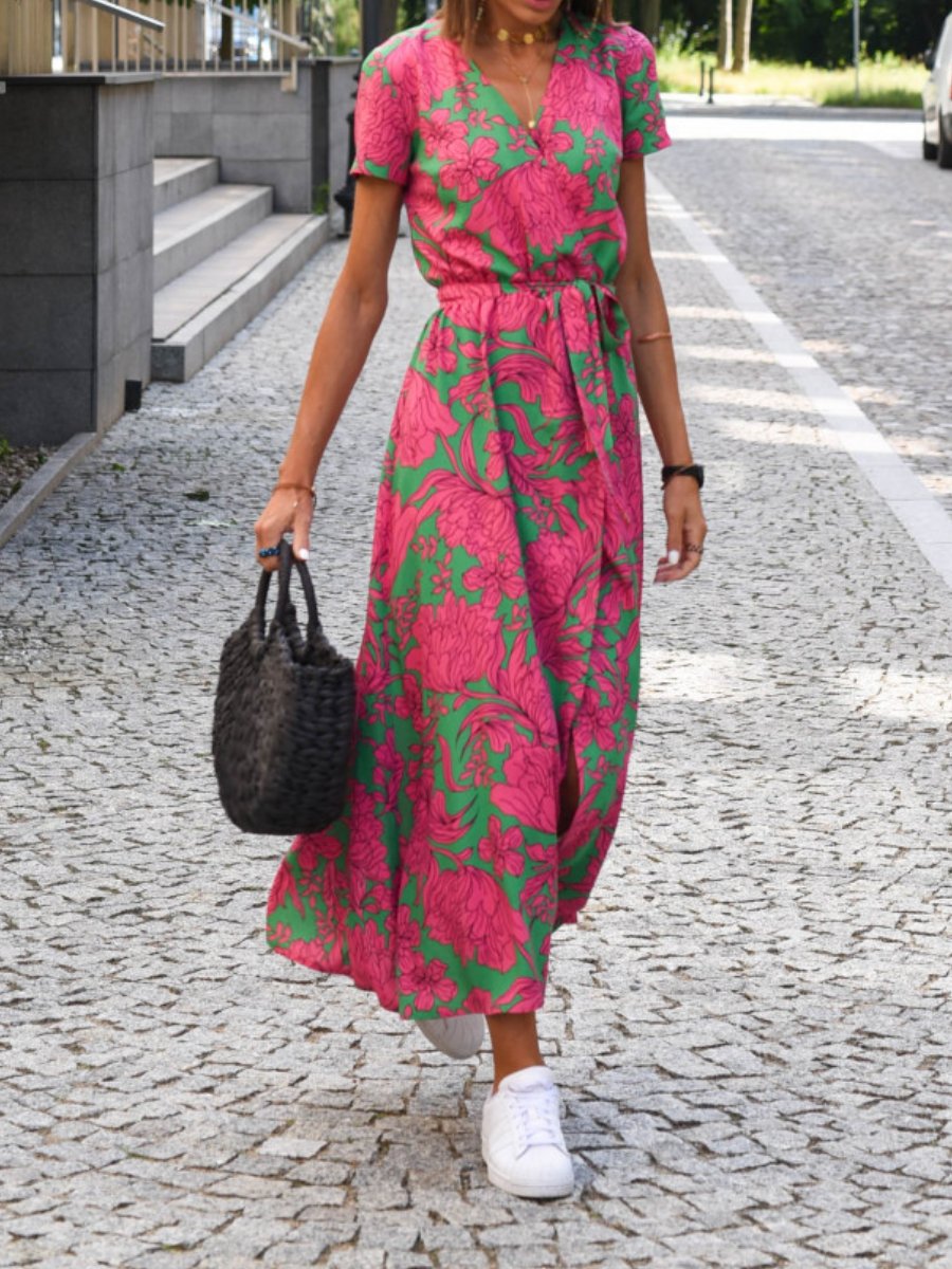 Summer New V-Neck Printed Strappy Dress