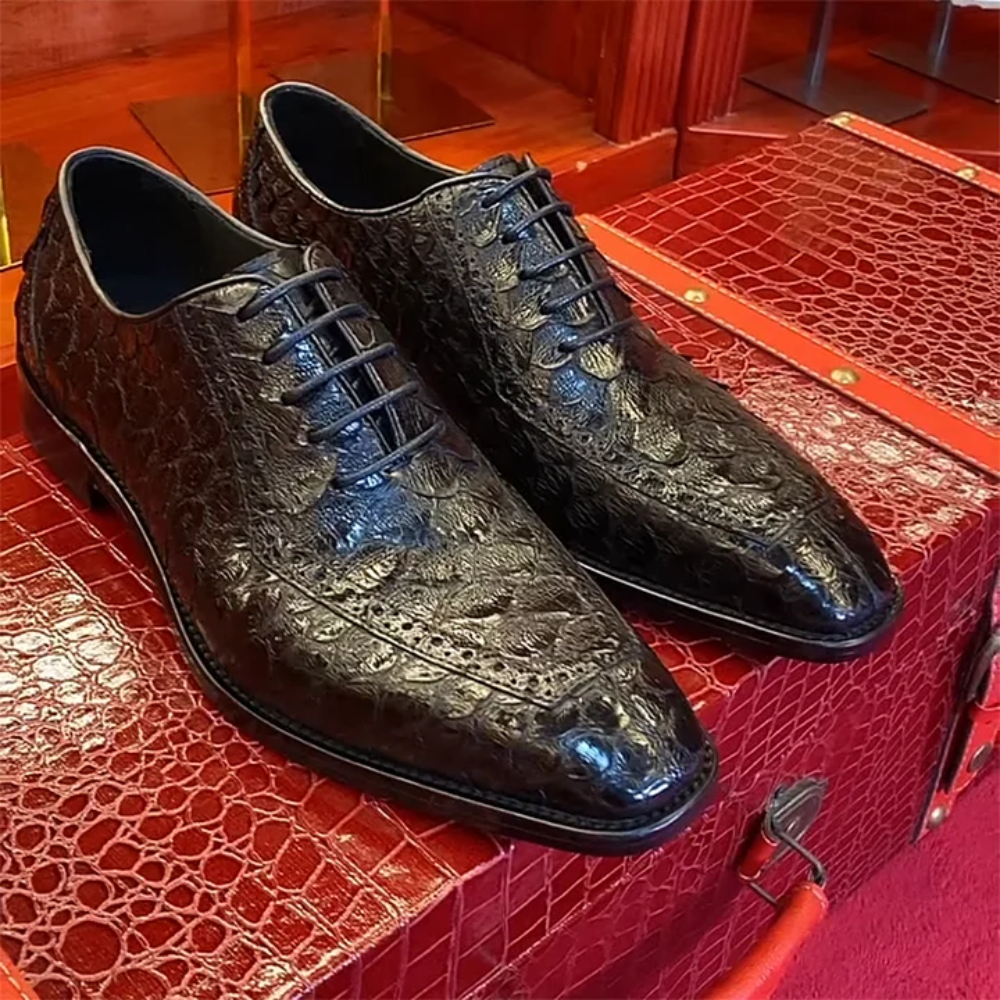 Python Skin Brogue Shoes|Cow Leather Sole