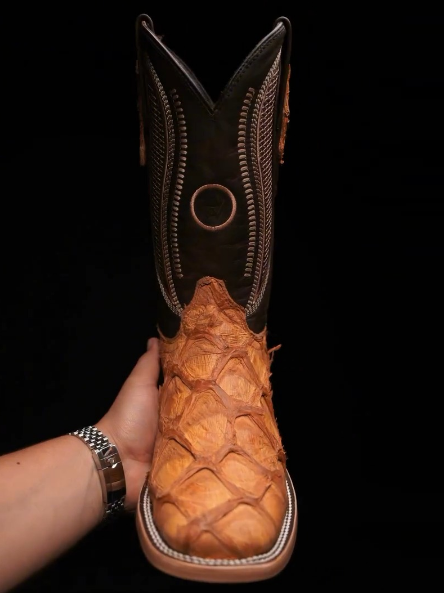 Embroidered Hem Plaid Men's Boots