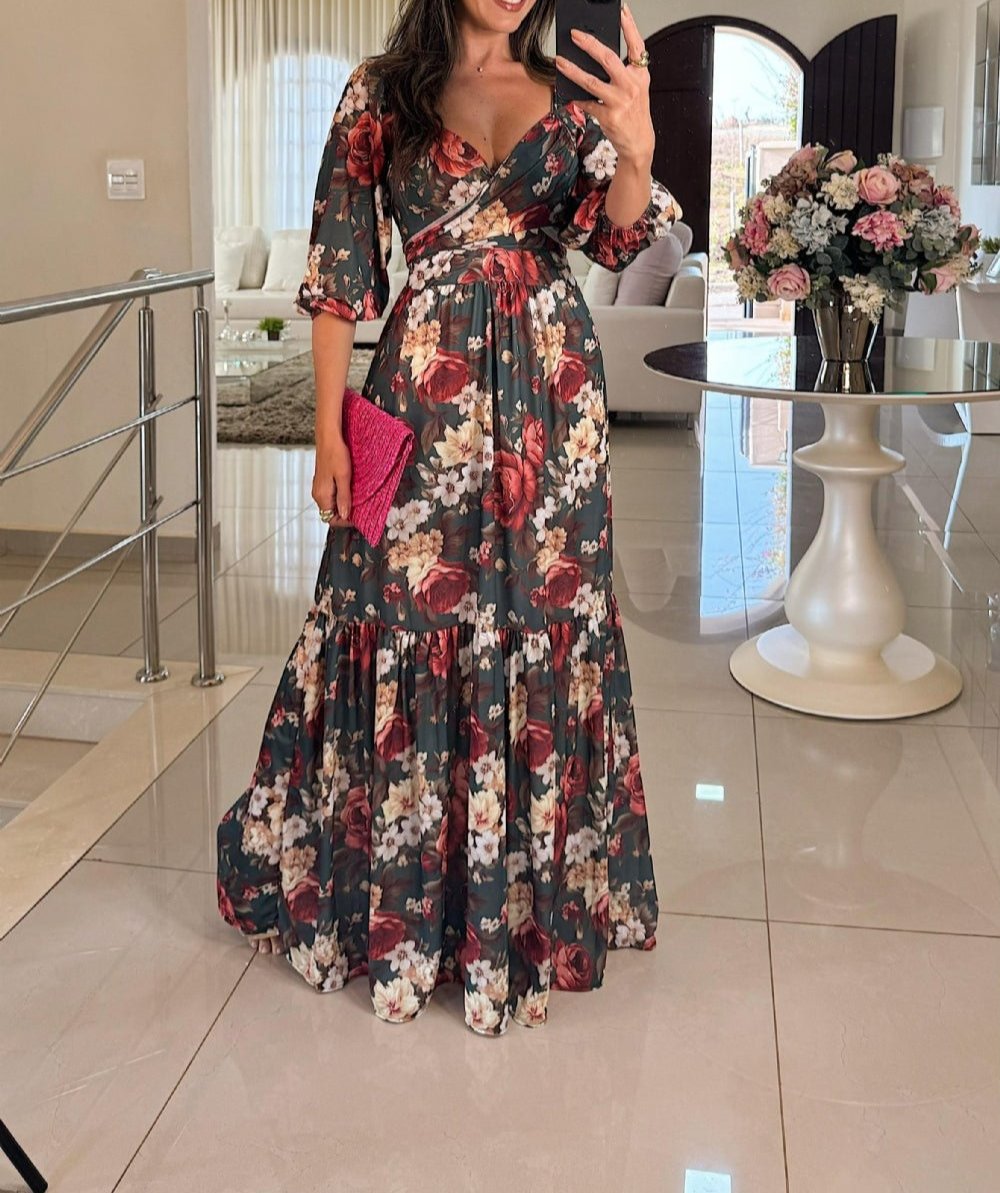 Fall Floral Long Sleeve Maxi Dress