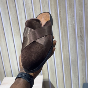 Handmade Men's Suede Brown Half Slippers