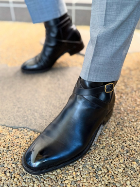 Men's High Top Genuine Leather Buckle Boots